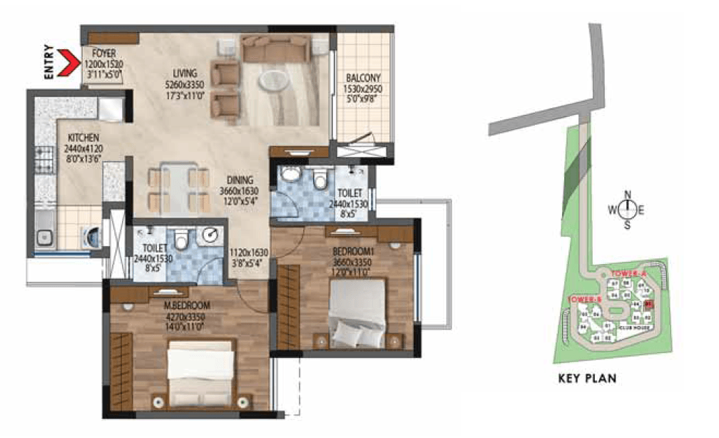 Bollineni Astra,Kogilu,Bengaluru- 2BHK Floor Plan