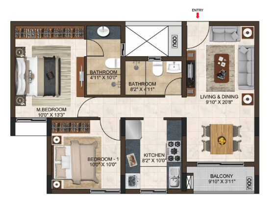 Casagrand Lorenza,Yelahanka,Bengaluru- 2BHK Floor Plan