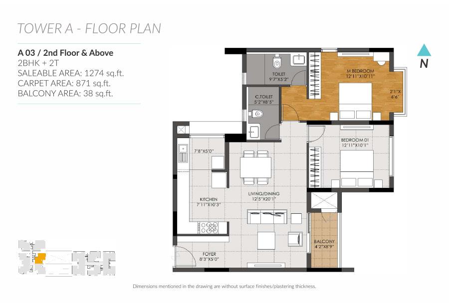 DNR Casablanca,Mahadevapura,Bengaluru- 2BHK Floor Plan