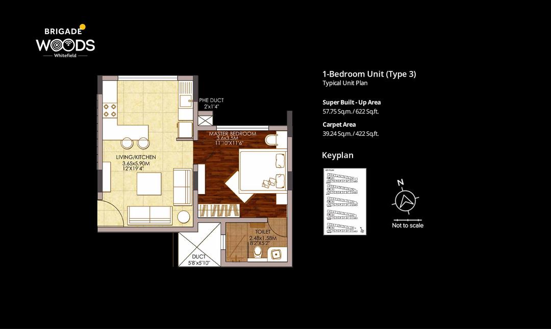 Brigade Woods,Whitefield,Bengaluru- 1BHK Floor Plan