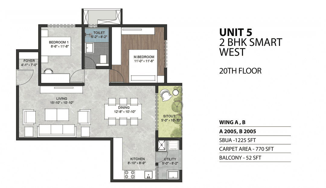 Sumadhura Sarang,Whitefield,Bengaluru- 1.5BHK Floor Plan