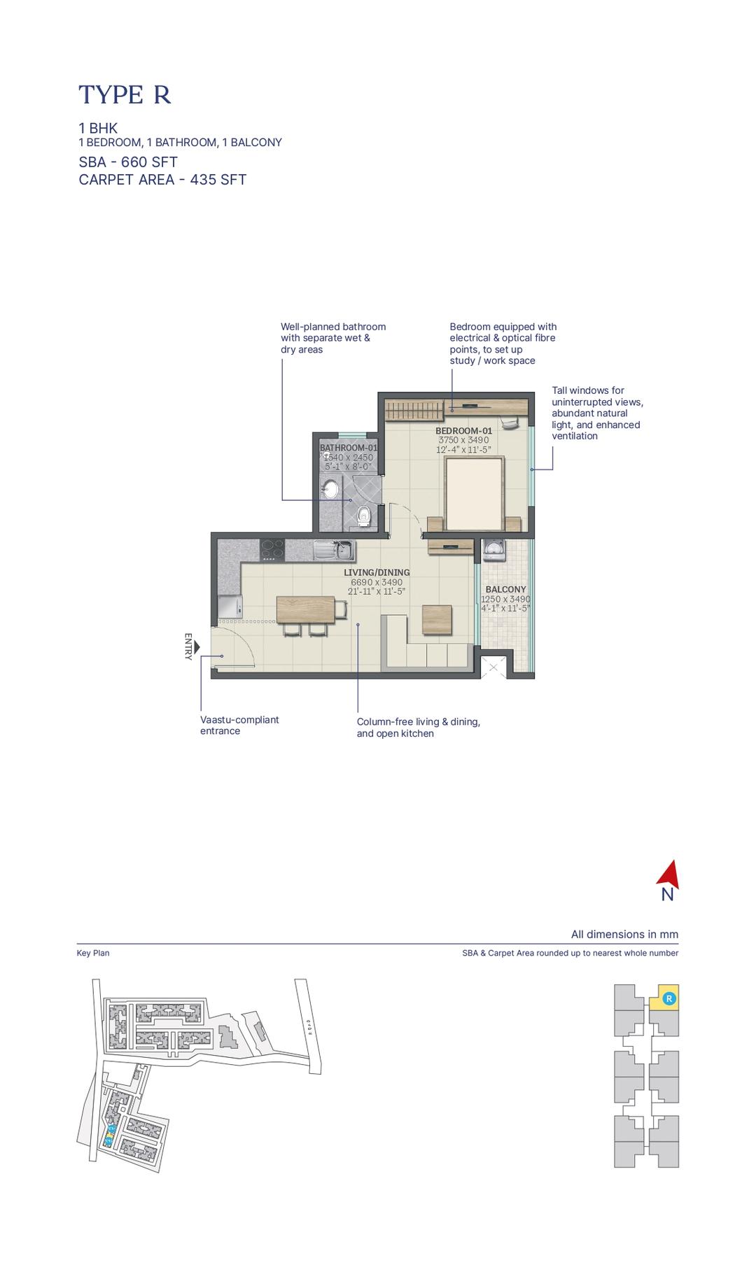 Sobha Neopolis,Panathur,Bengaluru- 1BHK Floor Plan