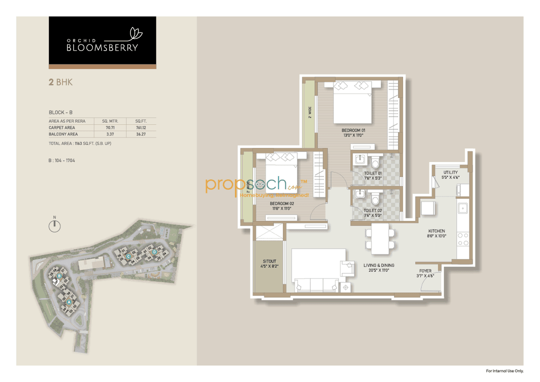 Orchid Bloomsberry,Varthur,Bengaluru- 2BHK Floor Plan