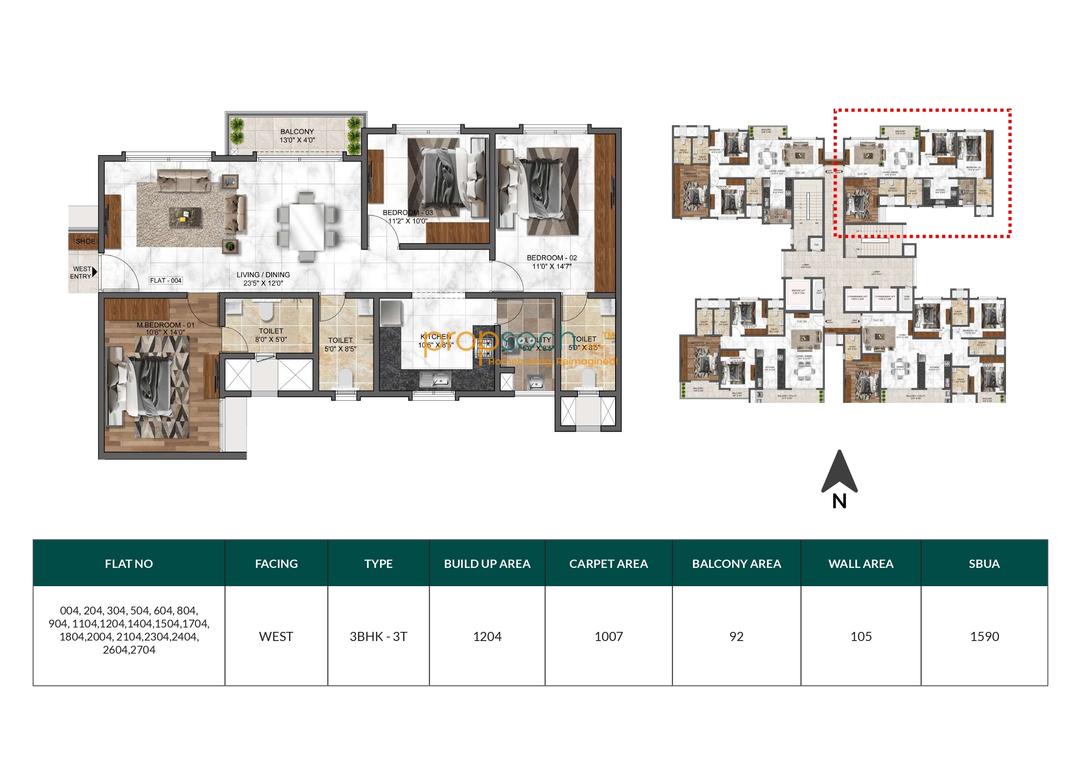 Mana Dale,Sarjapur Road,Bengaluru- 3BHK Floor Plan