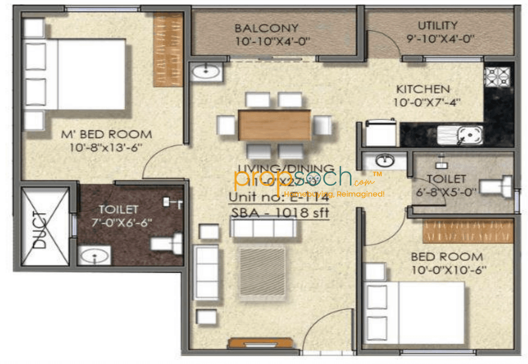 Majestic fortune,JP Nagar,Bengaluru- 2BHK Floor Plan