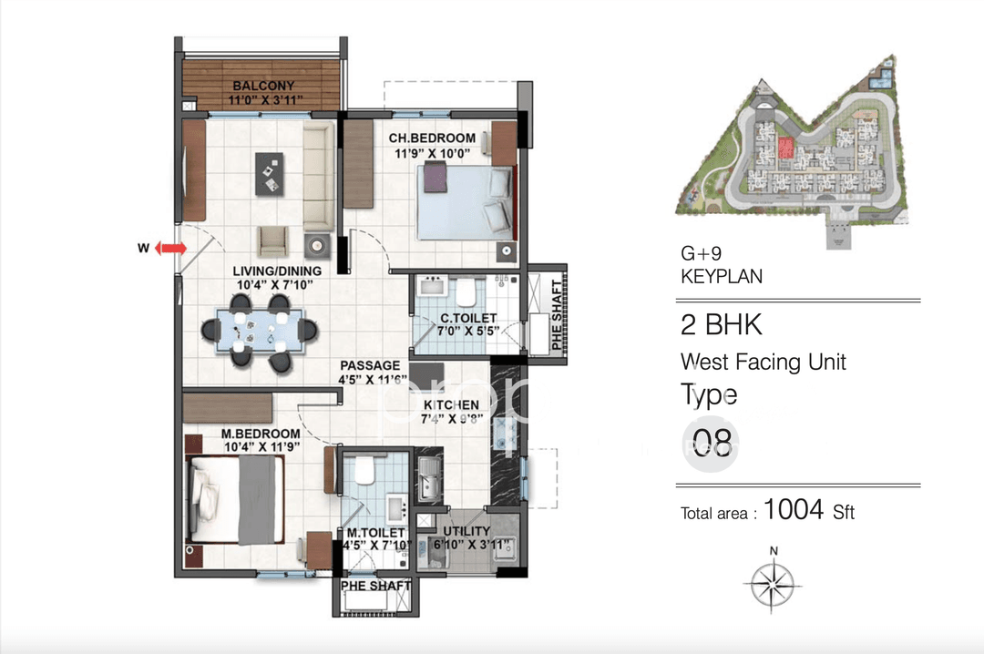 DSR Green Water,Varthur,Bengaluru- 2BHK Floor Plan