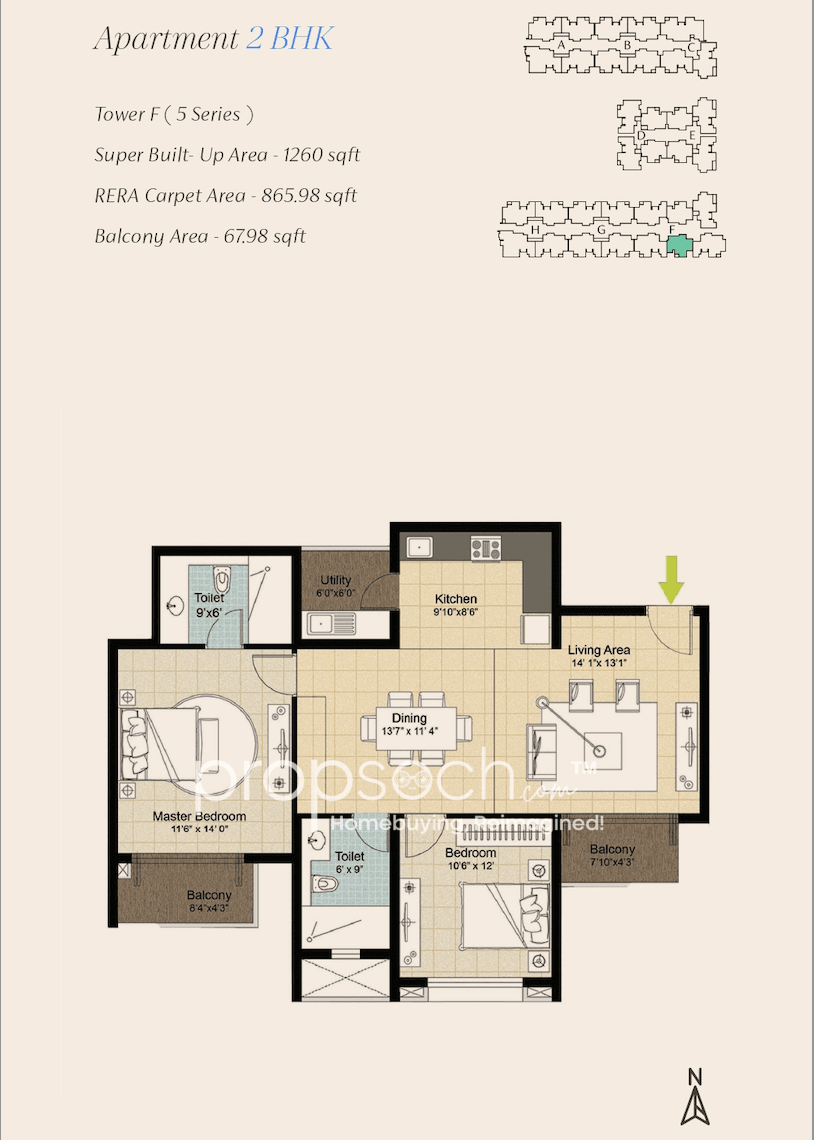 DNR Arista,Bellandur,Bengaluru- 2BHK Floor Plan