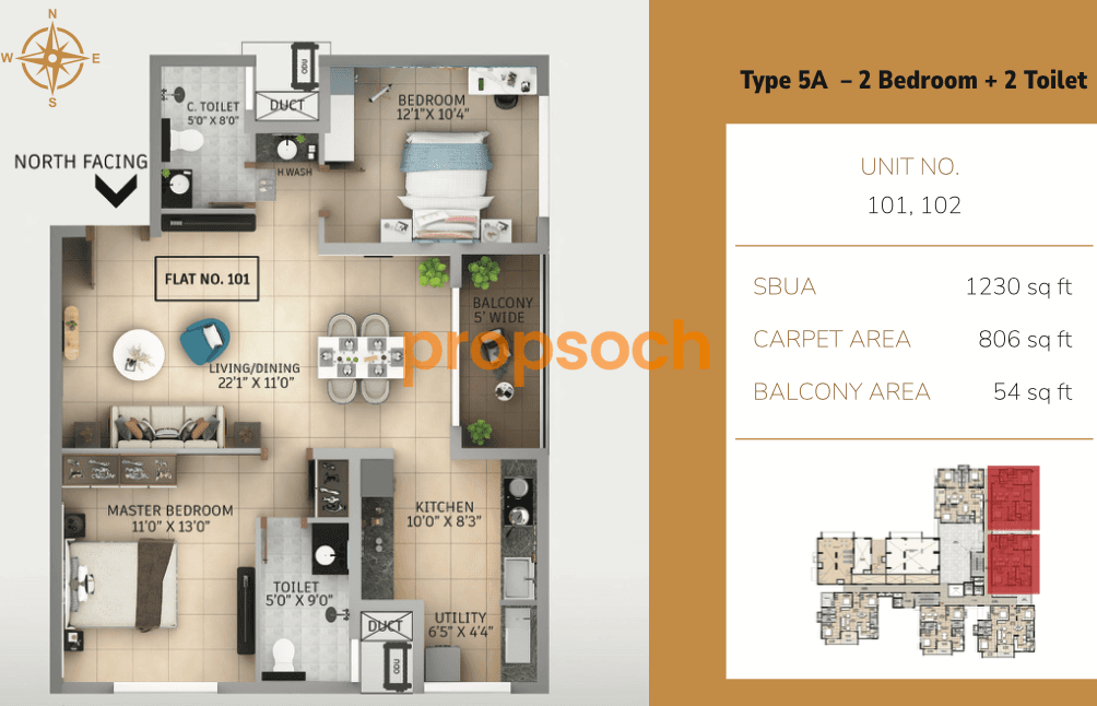 Sapthagiri Nirvana,Gunjur,Bengaluru- 2BHK Floor Plan