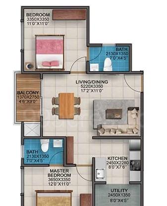 Vaishnavi Serene,Yelahanka,Bengaluru- 2BHK Floor Plan